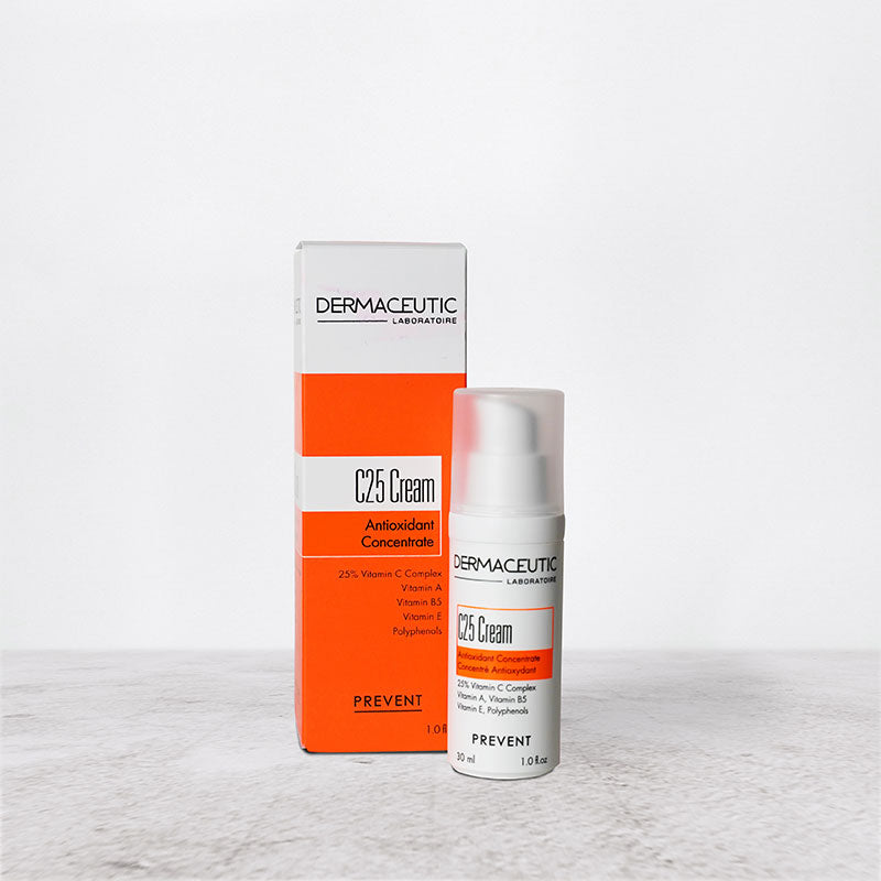 a bottle of Dermaceutic C25 Cream-30ml and its box packaging