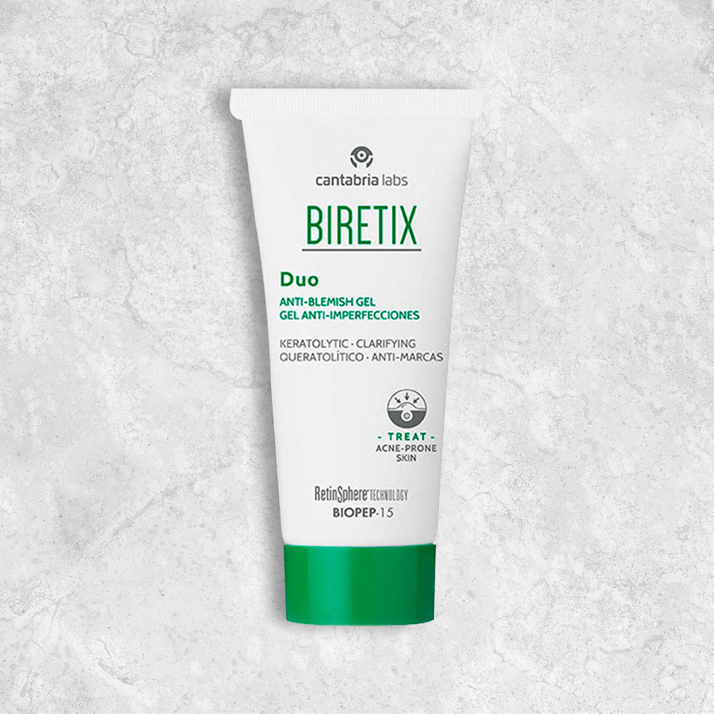 A tube of BIRETIX Duo Anti-Blemish Gel