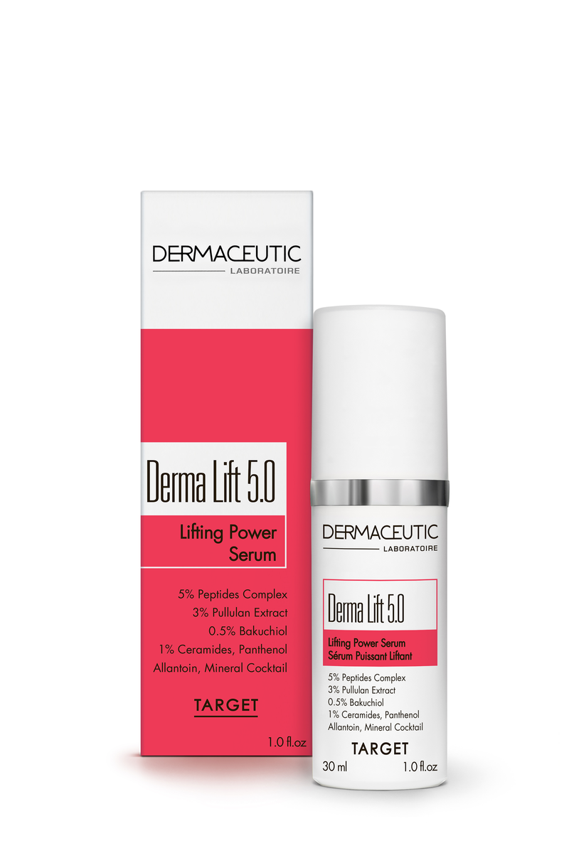 a bottle of Dermaceutic Derma Lift 5.0 and its box packaging