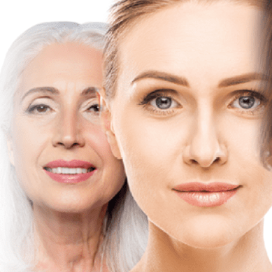 close-up shot of a young woman and an aged woman