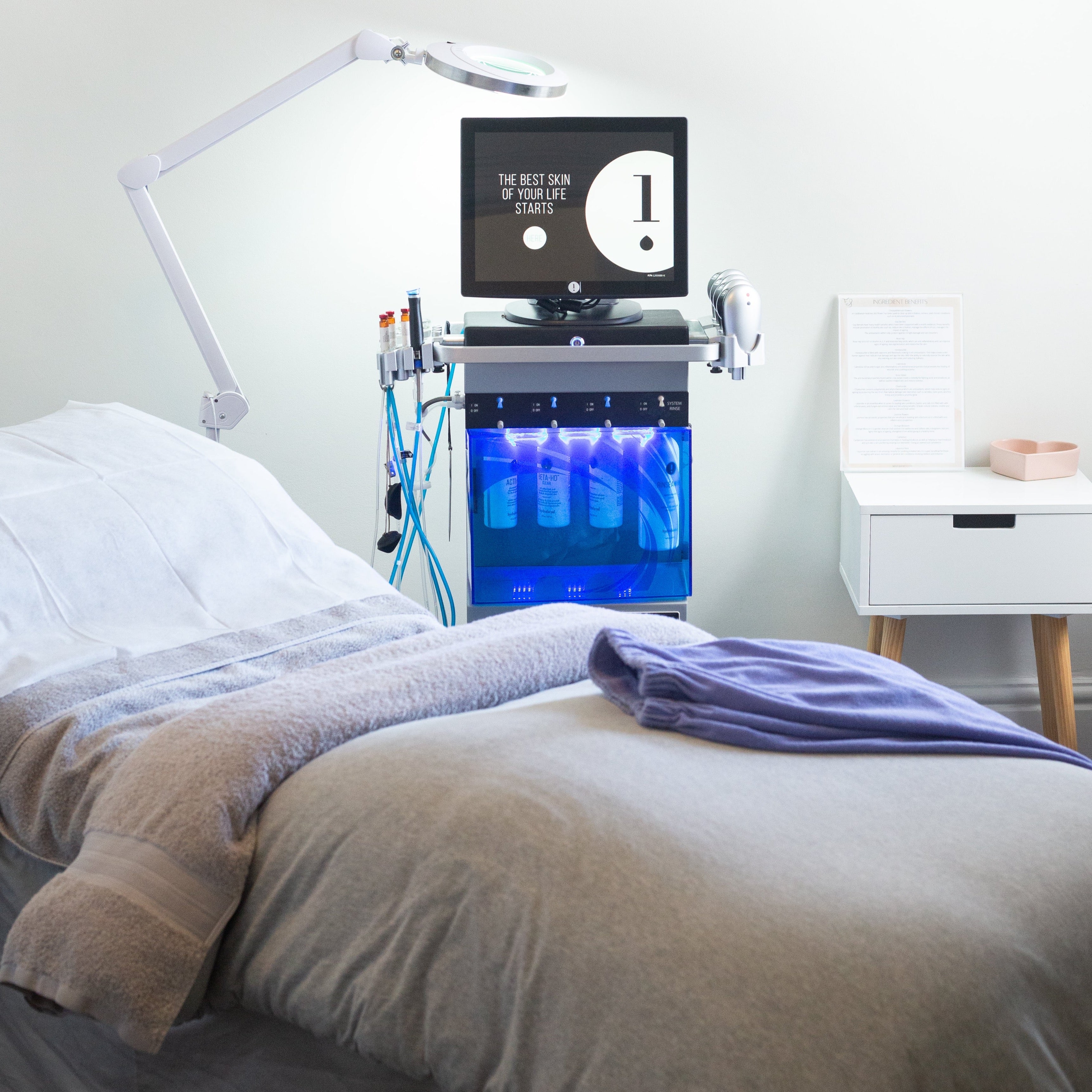 Med spa bed with facial machine