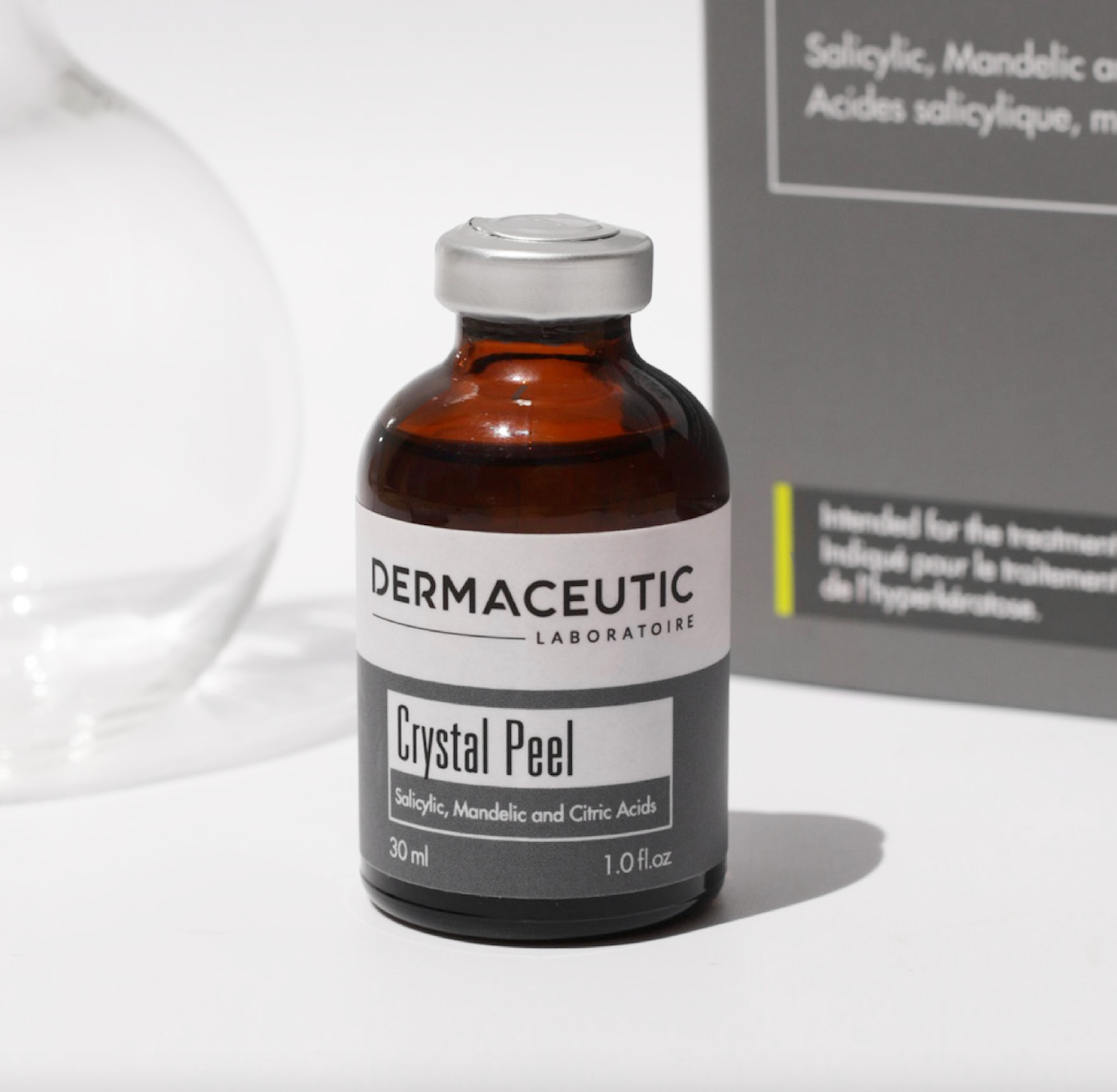 A bottle of Dermaceutic Laboratoire Crystal Peel 30ml and its box packaging